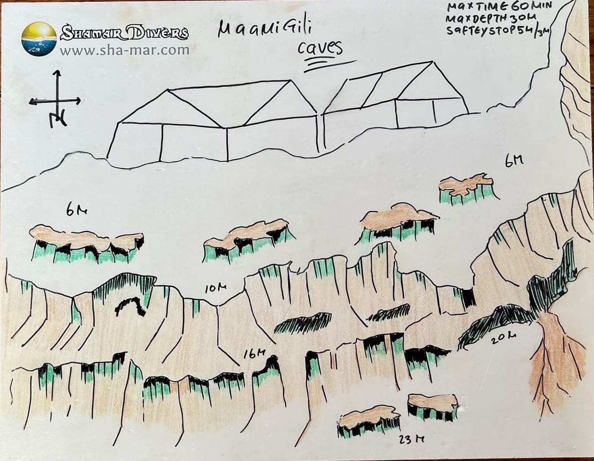 Handgezeichnete Briefing-Karte von Maamigili Caves